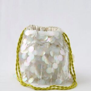 Aerie x Emily x Meritt Sequin Drawstring Shoulder Bag in White
